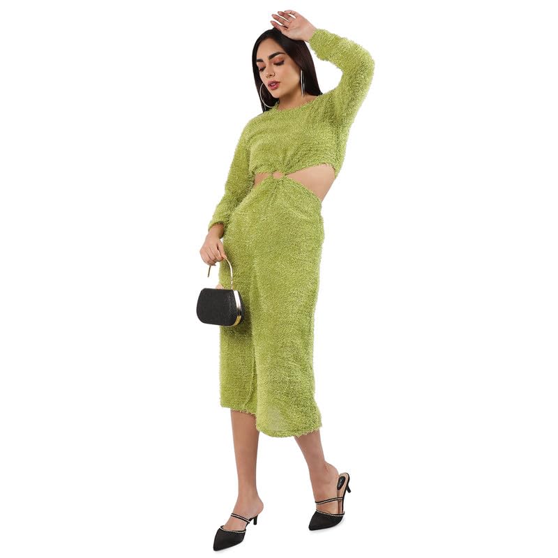 Campus Sutra Women's One Piece Dress Sherpa Cut-Out Dress for Casual Wear | Round Neck | Long Sleeve | Zipper Closure | Dress Crafted with Comfort Fit for Everyday Wear by Prixsa.com - Image 5