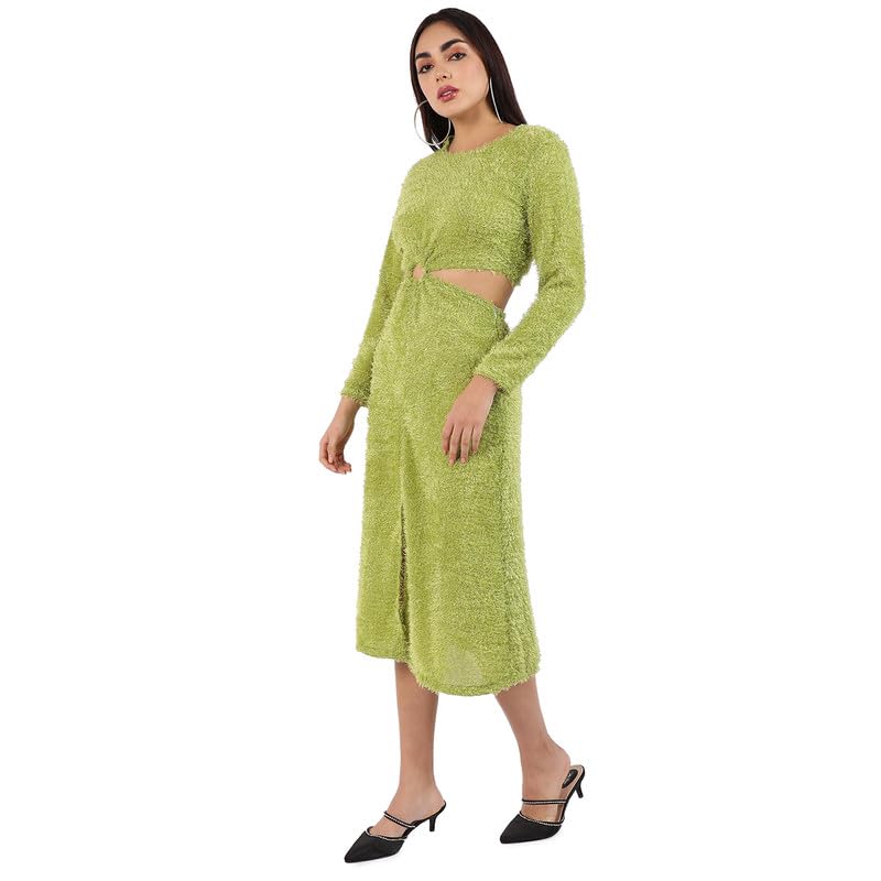 Campus Sutra Women's One Piece Dress Sherpa Cut-Out Dress for Casual Wear | Round Neck | Long Sleeve | Zipper Closure | Dress Crafted with Comfort Fit for Everyday Wear by Prixsa.com - Image 3