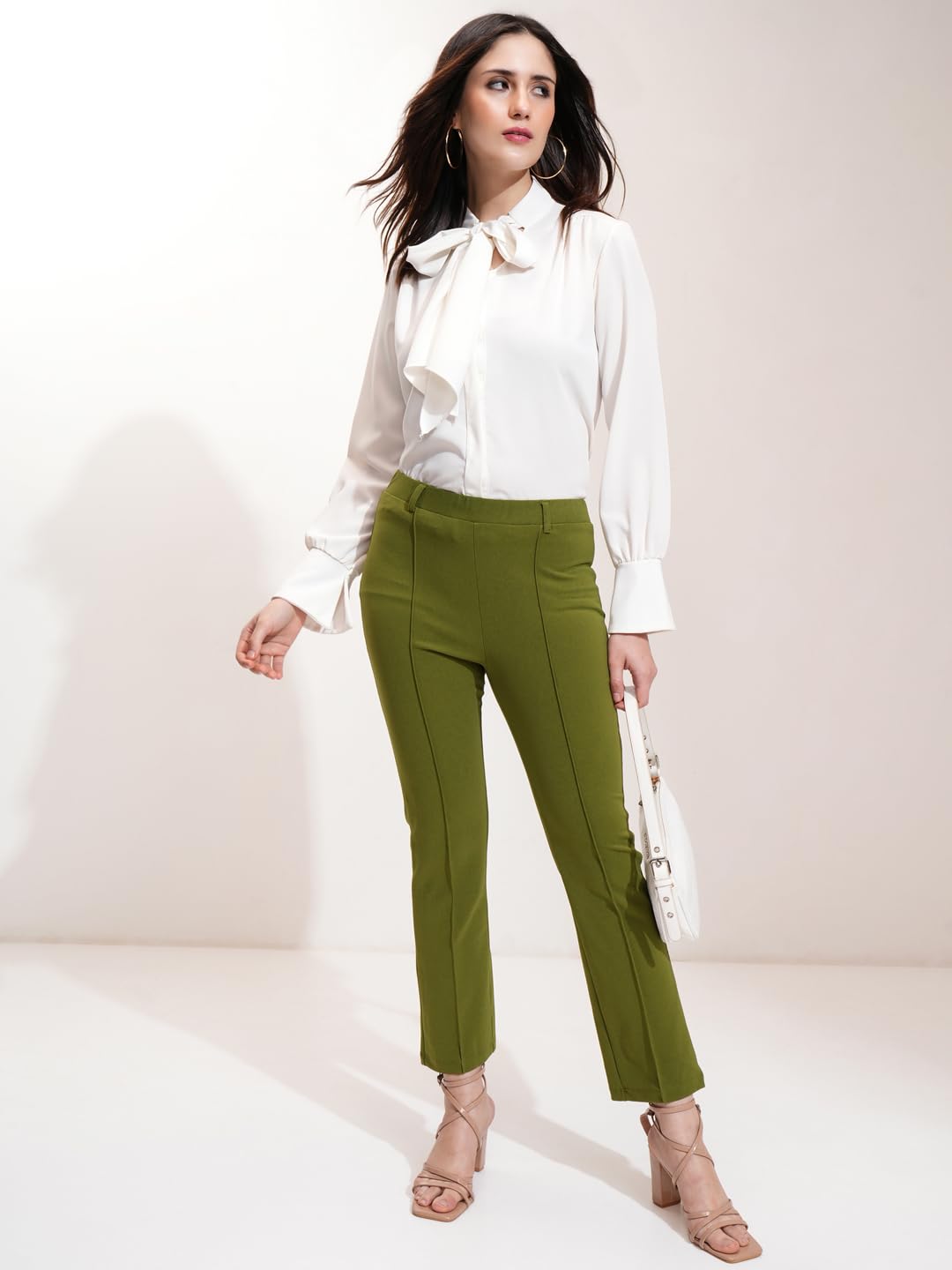 Tokyo Talkies Women's Flared Bootcut Trousers | Stretchable Trousers | Casual Trousers| Mid-Rise by Prixsa.com - Image 2