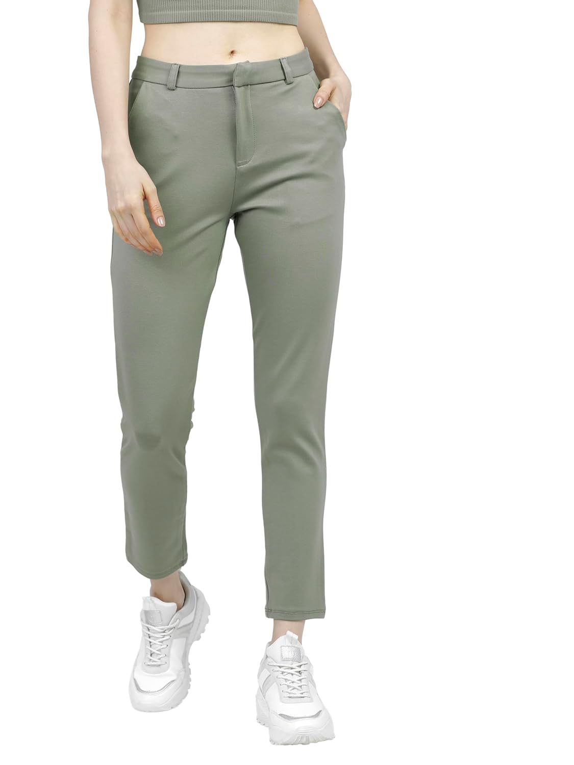 Tokyo Talkies Women's Slim Fit Regular Trousers | Stretchable Trousers| Mid-Rise by Prixsa.com