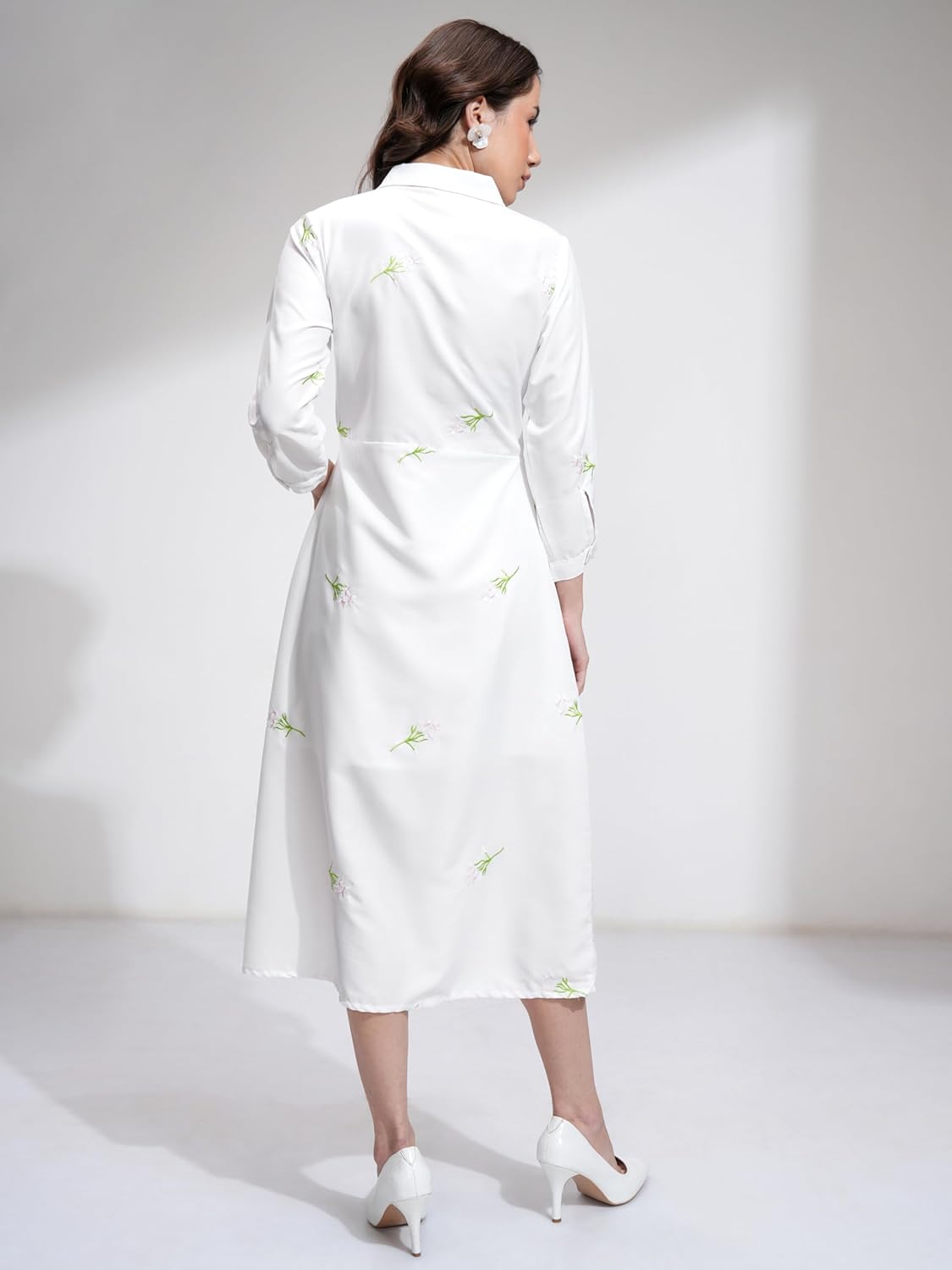 Tokyo Talkies Women's Three-Quarter Sleeves Shirt Collar Self Design Dresses | Stylish Dresses | Casual Dresses by Prixsa.com - Image 3