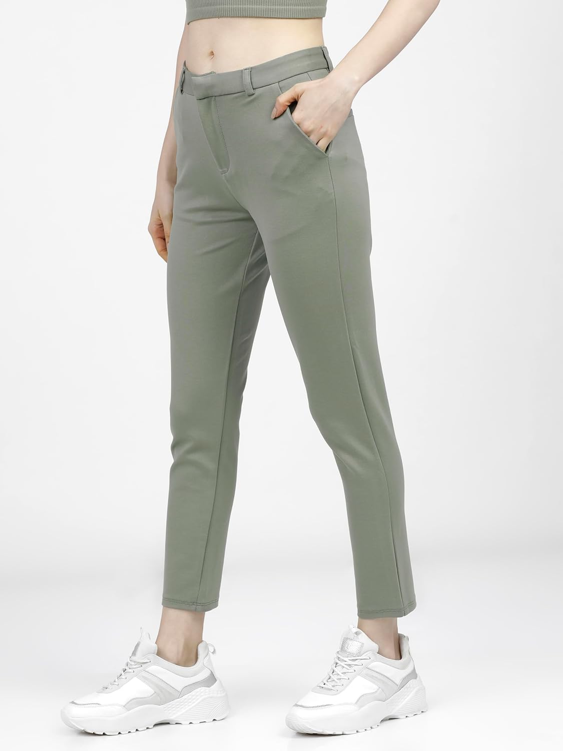 Tokyo Talkies Women's Slim Fit Regular Trousers | Stretchable Trousers| Mid-Rise by Prixsa.com - Image 2