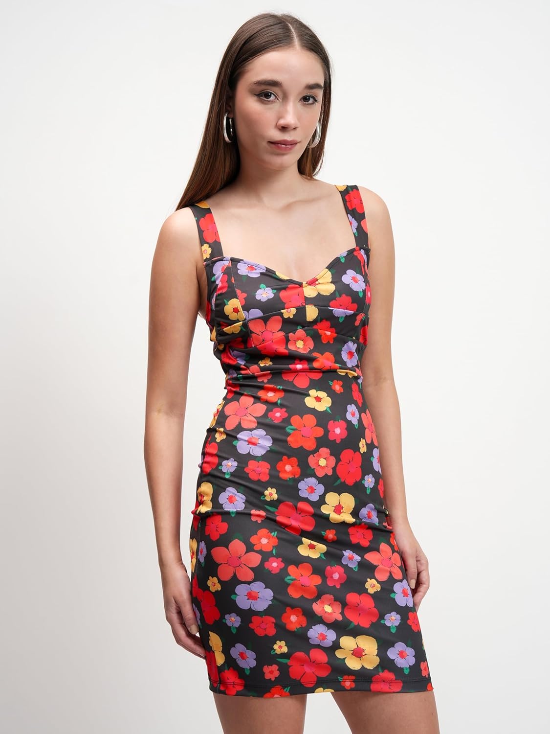 Tokyo Talkies Womens Floral Printed Shoulder Straps Bodycon Mini Dress | Sleek & Stylish | Perfect for Parties & Casual Chic Looks| Stylish by Prixsa.com - Image 4
