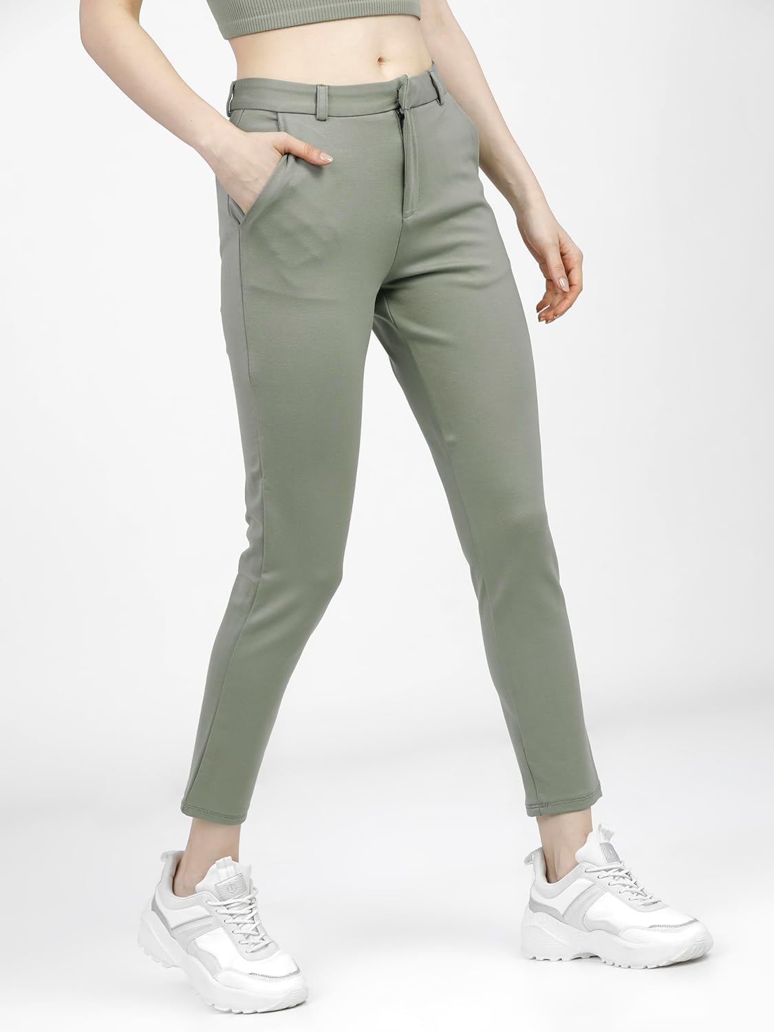 Tokyo Talkies Women's Slim Fit Regular Trousers | Stretchable Trousers| Mid-Rise by Prixsa.com - Image 4