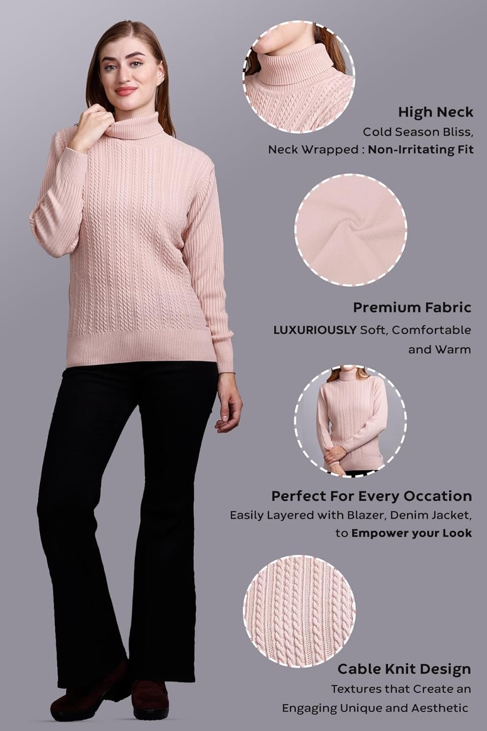 GODFREY Women's High Neck Knitted Woolen Sweater by Prixsa.com - Image 3