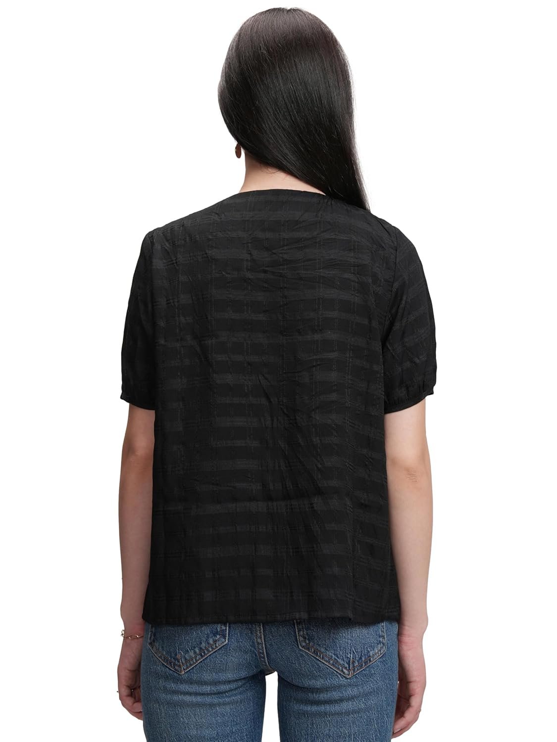 Tokyo Talkies Women's Checked Shirt-Style Top | Square Neck | Short Sleeves | Casual & Chic | Perfect for Day Outings, Brunches & Weekend Wear | Tops for Woman | Women Tops | Stylish Top by Prixsa.com - Image 3