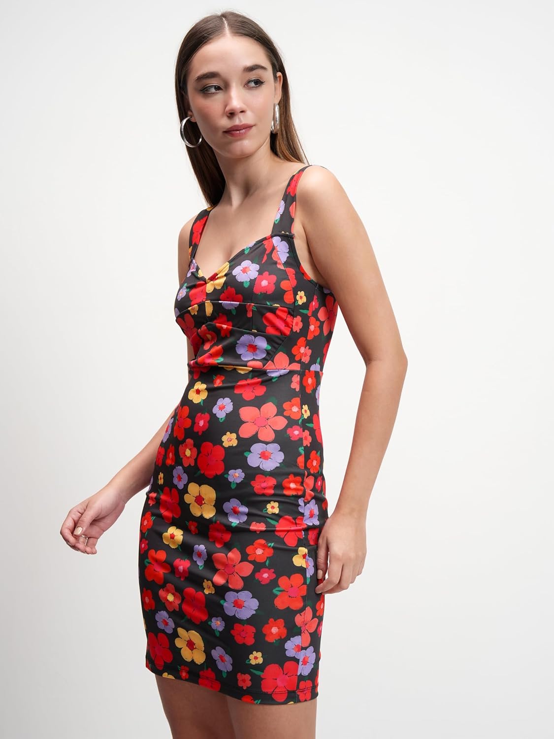 Tokyo Talkies Womens Floral Printed Shoulder Straps Bodycon Mini Dress | Sleek & Stylish | Perfect for Parties & Casual Chic Looks| Stylish by Prixsa.com - Image 7