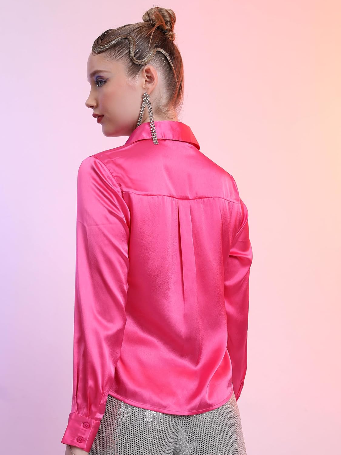 Tokyo Talkies Women's Regular Fit Shirts | Solid | Long Sleeves | Spread Collar by Prixsa.com - Image 3