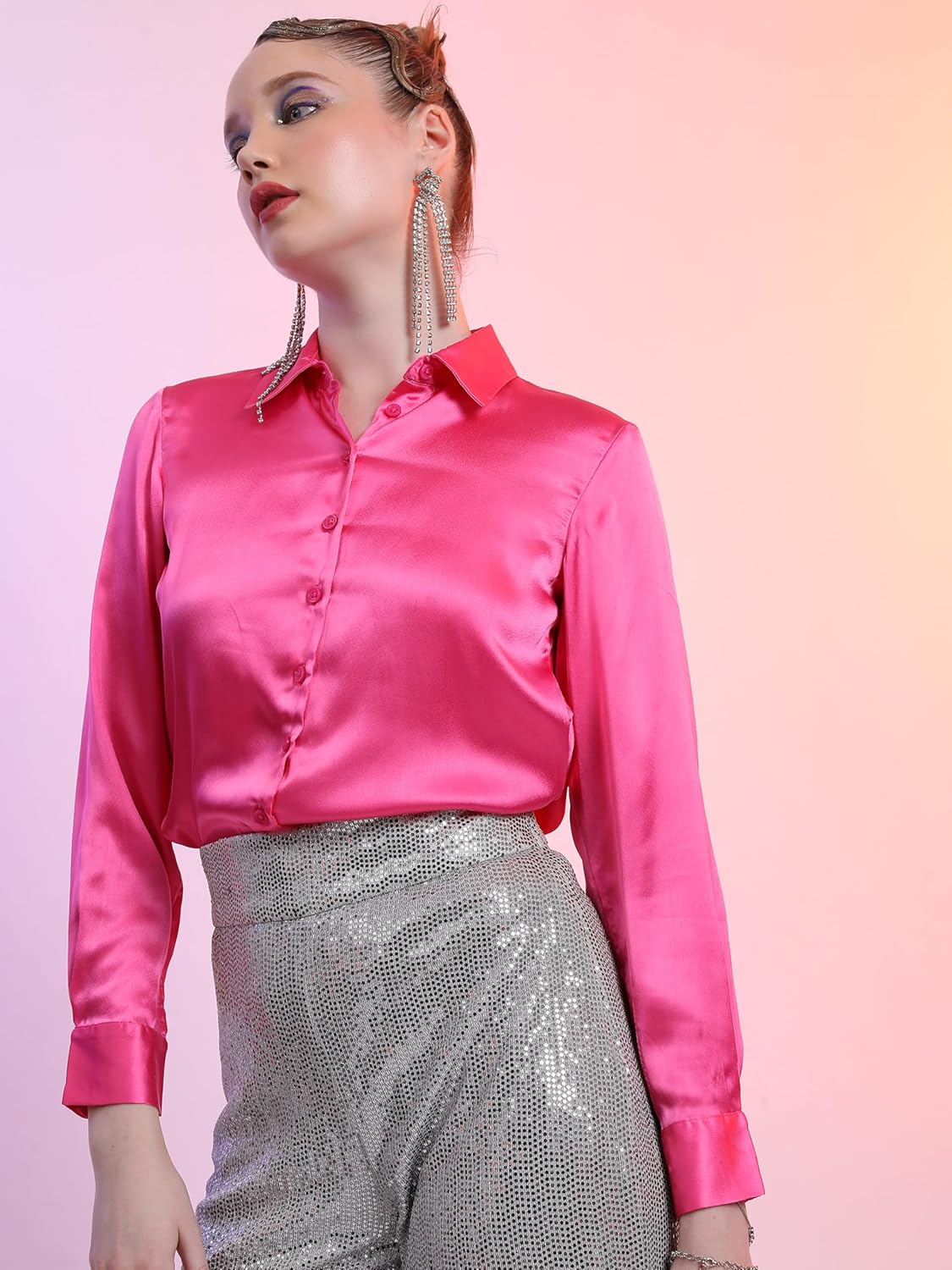 Tokyo Talkies Women's Regular Fit Shirts | Solid | Long Sleeves | Spread Collar by Prixsa.com - Image 5