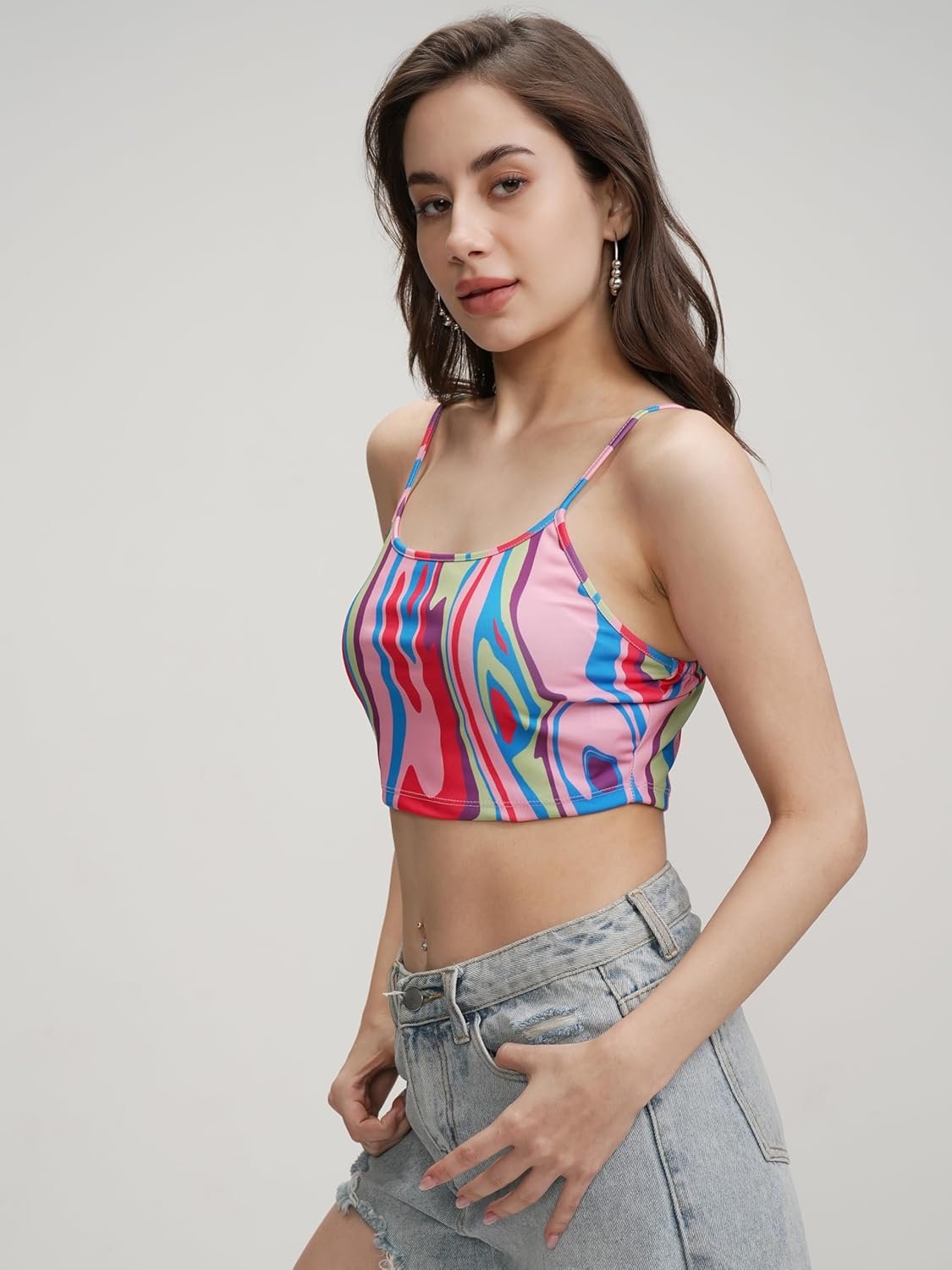 Tokyo Talkies Women's Graphic Print Fitted Crop Top | Shoulder Straps | Chic & Versatile Cut Out | Perfect for Casual & Layered Looks | Tops for Woman | Women Tops | Women Crop Top by Prixsa.com - Image 7