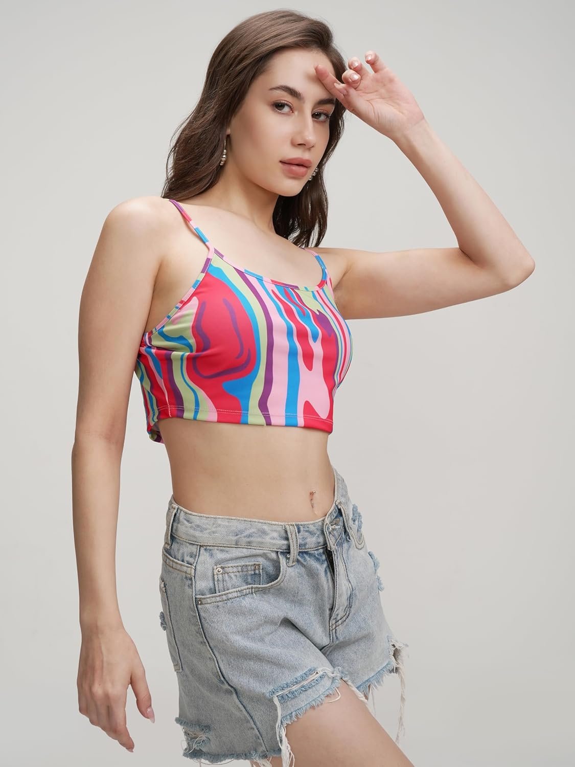 Tokyo Talkies Women's Graphic Print Fitted Crop Top | Shoulder Straps | Chic & Versatile Cut Out | Perfect for Casual & Layered Looks | Tops for Woman | Women Tops | Women Crop Top by Prixsa.com - Image 4