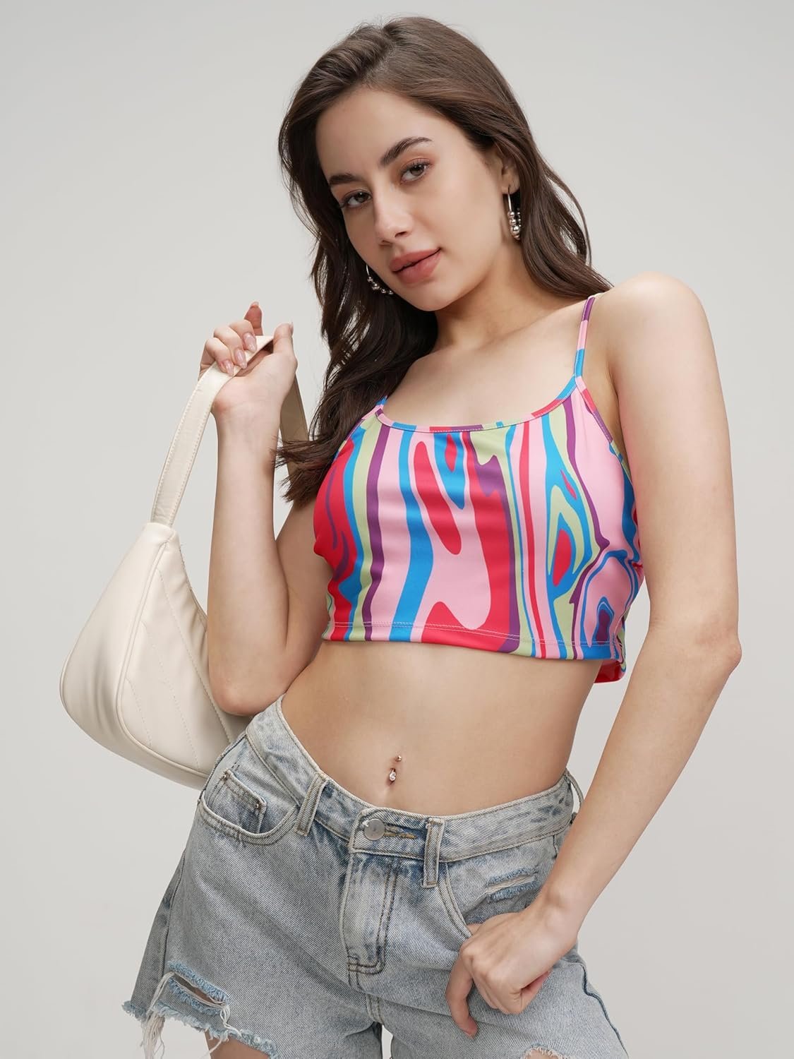 Tokyo Talkies Women's Graphic Print Fitted Crop Top | Shoulder Straps | Chic & Versatile Cut Out | Perfect for Casual & Layered Looks | Tops for Woman | Women Tops | Women Crop Top by Prixsa.com - Image 5