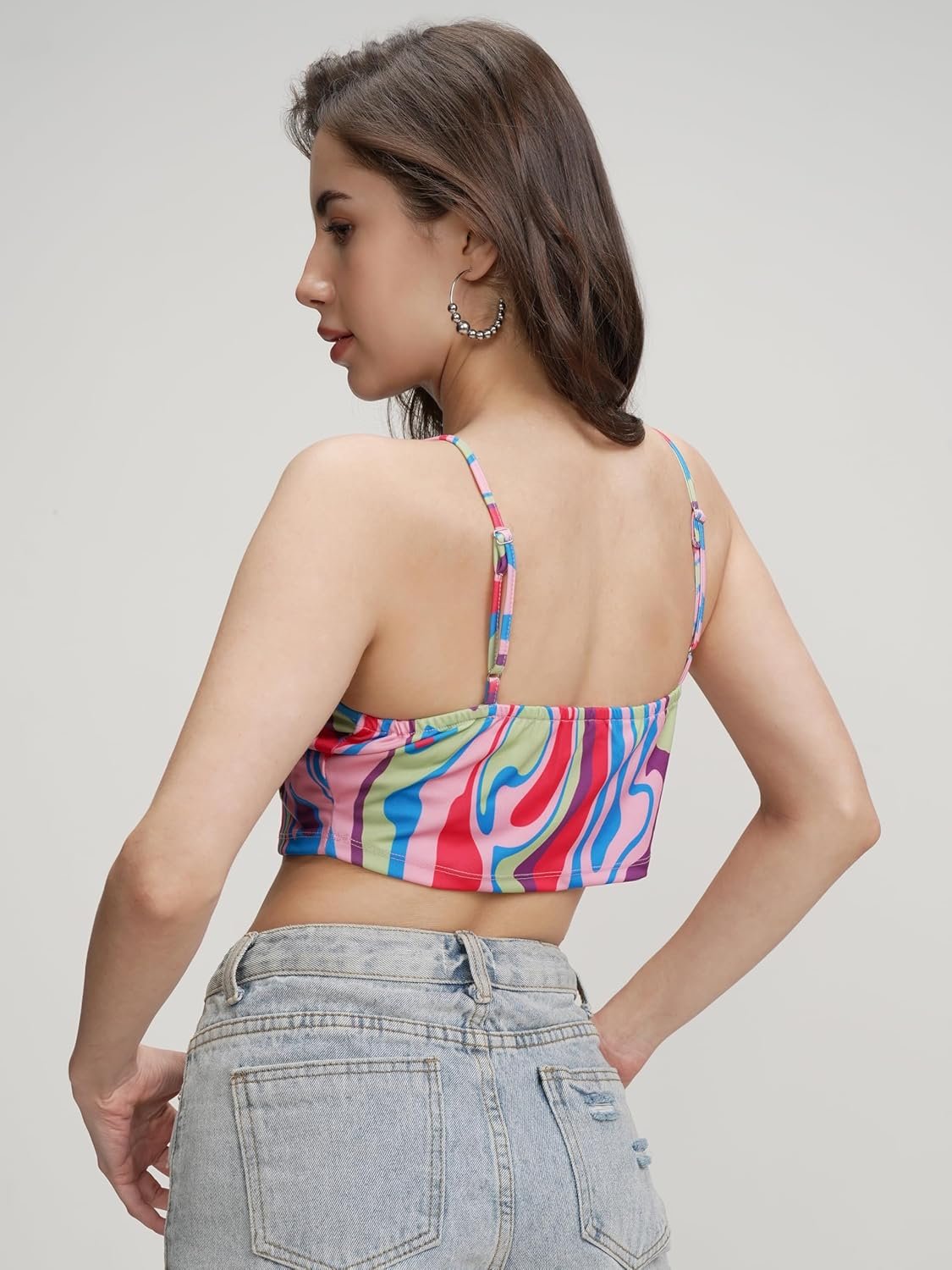 Tokyo Talkies Women's Graphic Print Fitted Crop Top | Shoulder Straps | Chic & Versatile Cut Out | Perfect for Casual & Layered Looks | Tops for Woman | Women Tops | Women Crop Top by Prixsa.com - Image 6