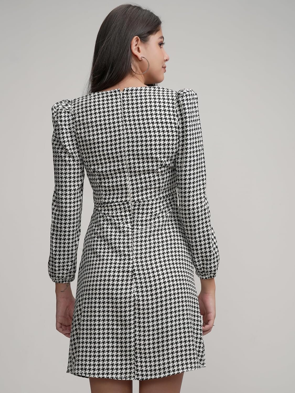 Tokyo Talkies Women's Dresses for Women | Herringbone Print | Wrap Style | Knee-Length | Bishop Sleeves | Elegant & Trendy by Prixsa.com - Image 6